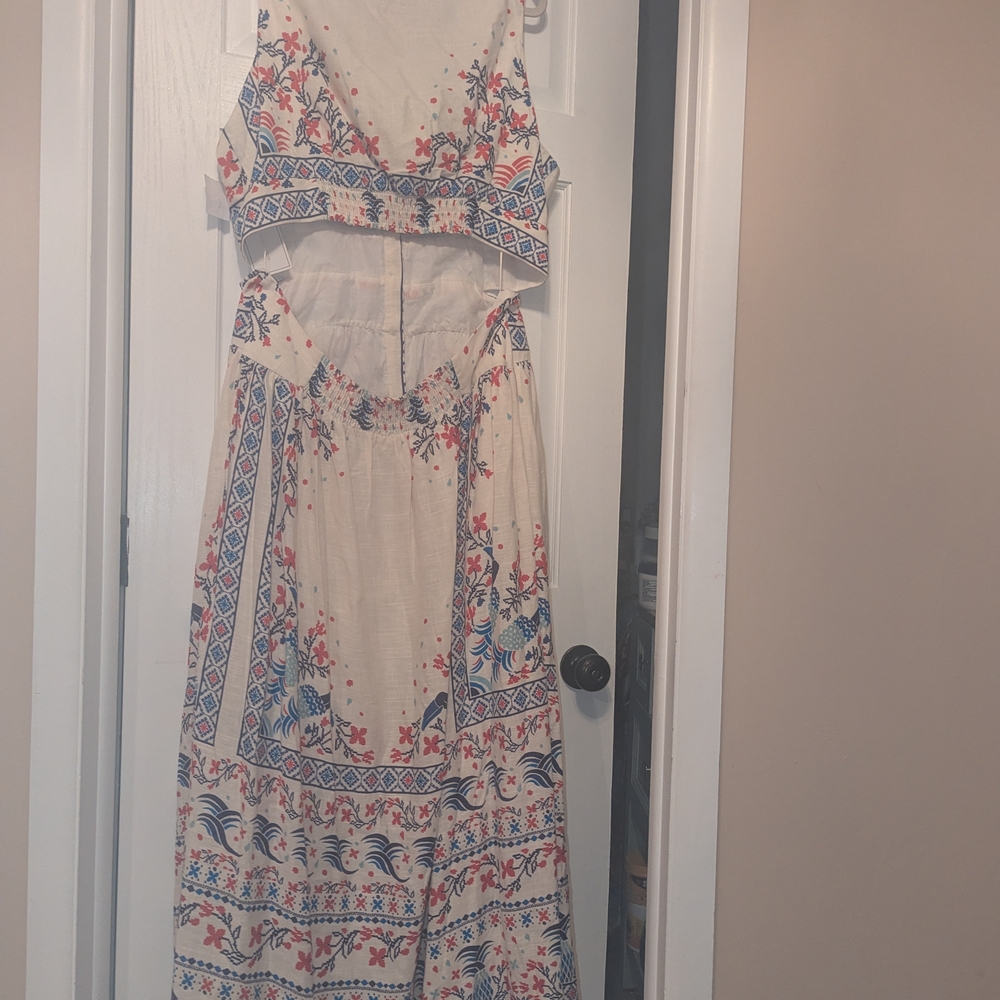 1. State Backless Floral Print Dress in Cream and Blue, Size XXL